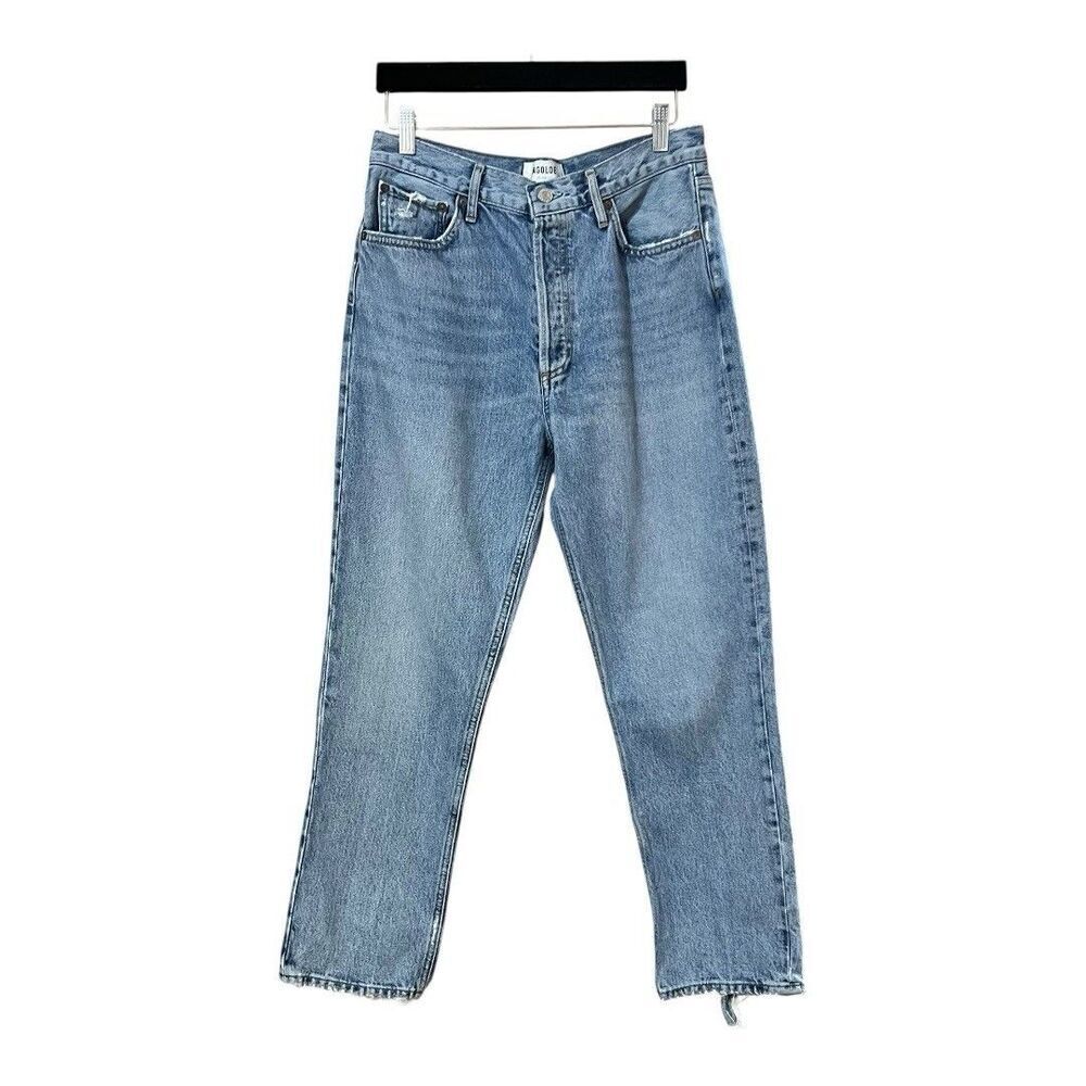 Agolde Womens Size 29 Riley High Rise Straight Crop Distressed Hem Jeans